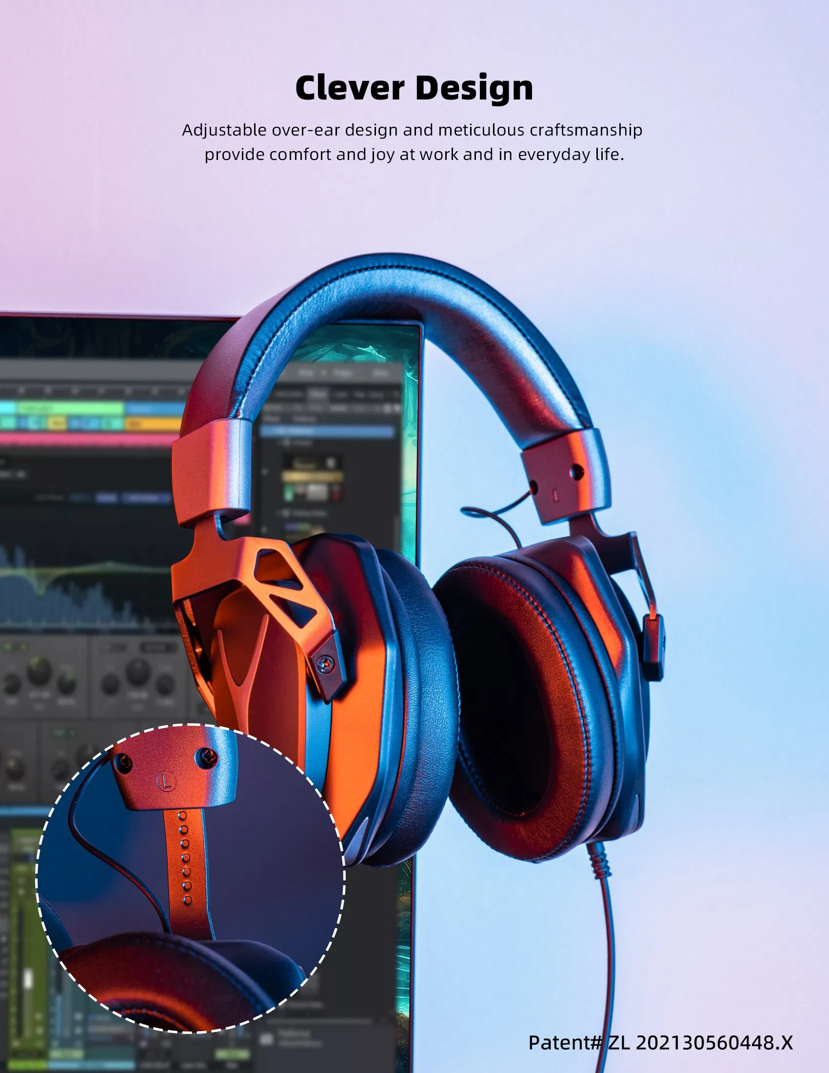 Closed-Back Design Reduces Background Noise 50mm Driver Monitor Headphones