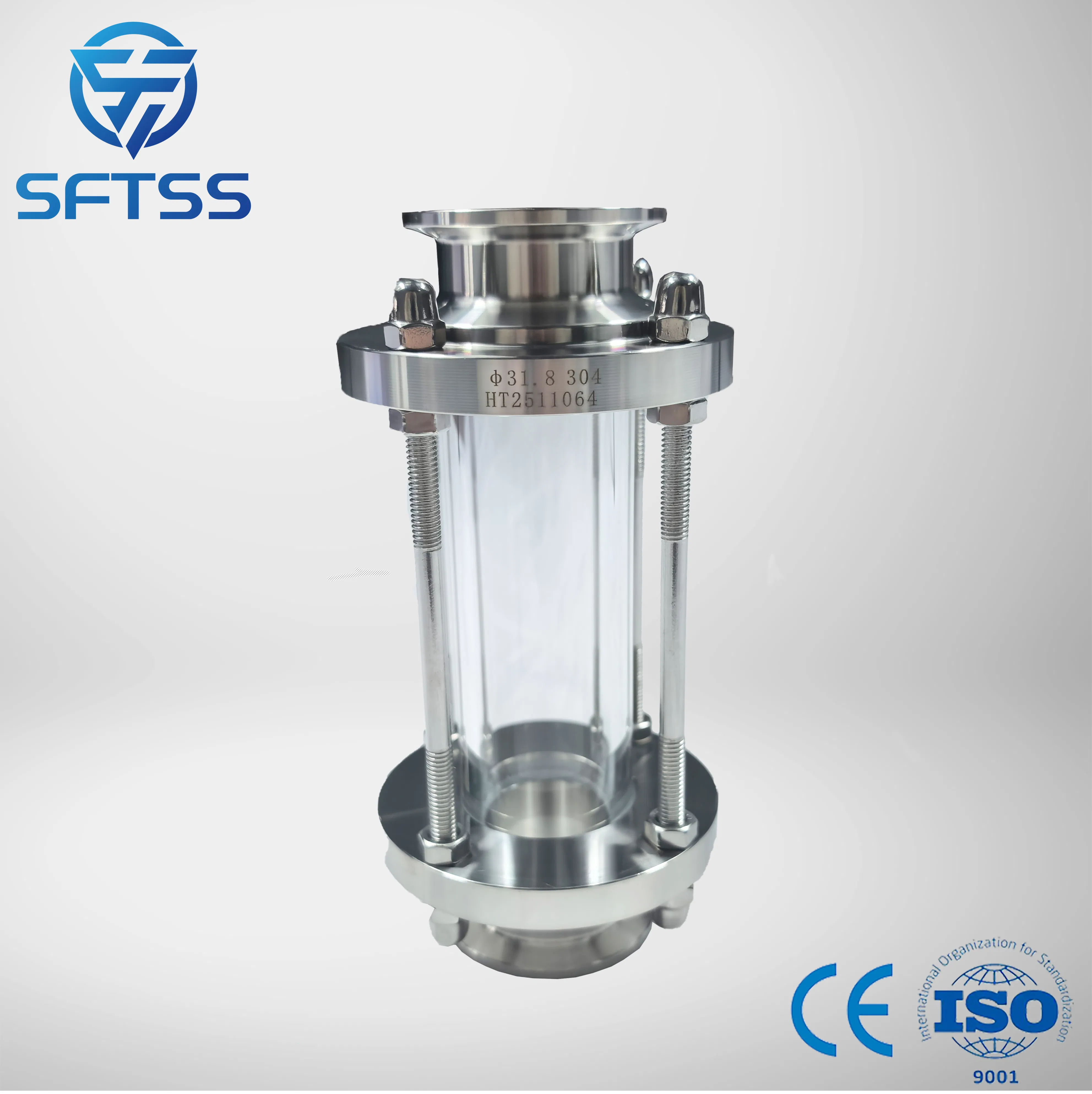 Reliable Straight Sight Glass with Silver Clamp and Ferrule Connection