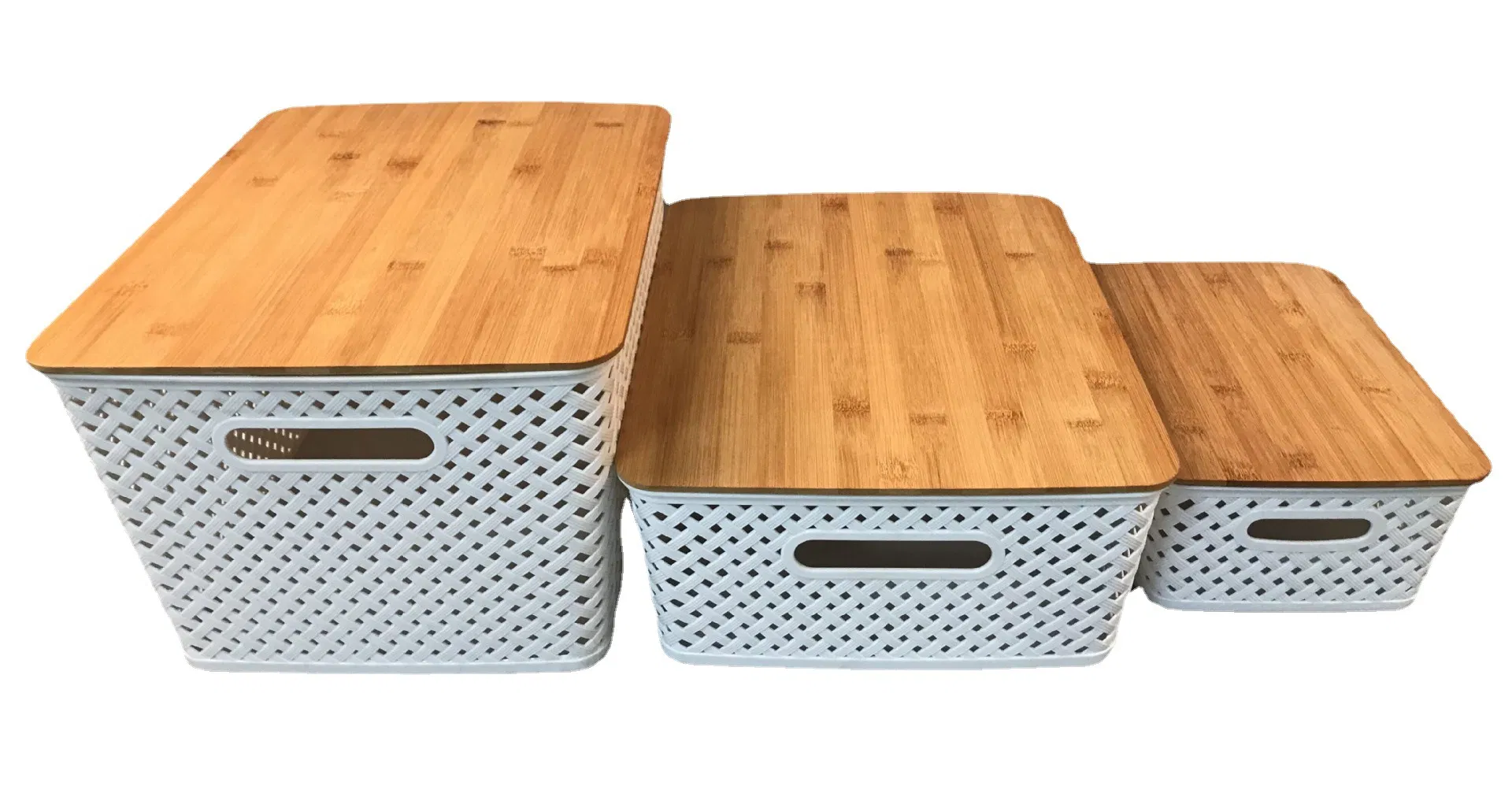 18 Litre Storage Basket with Bamboo Plastic Hollow-out Storage Basket Arrangement Storage Basket Bathroom Multi-Functional Two Handles Debris Storage