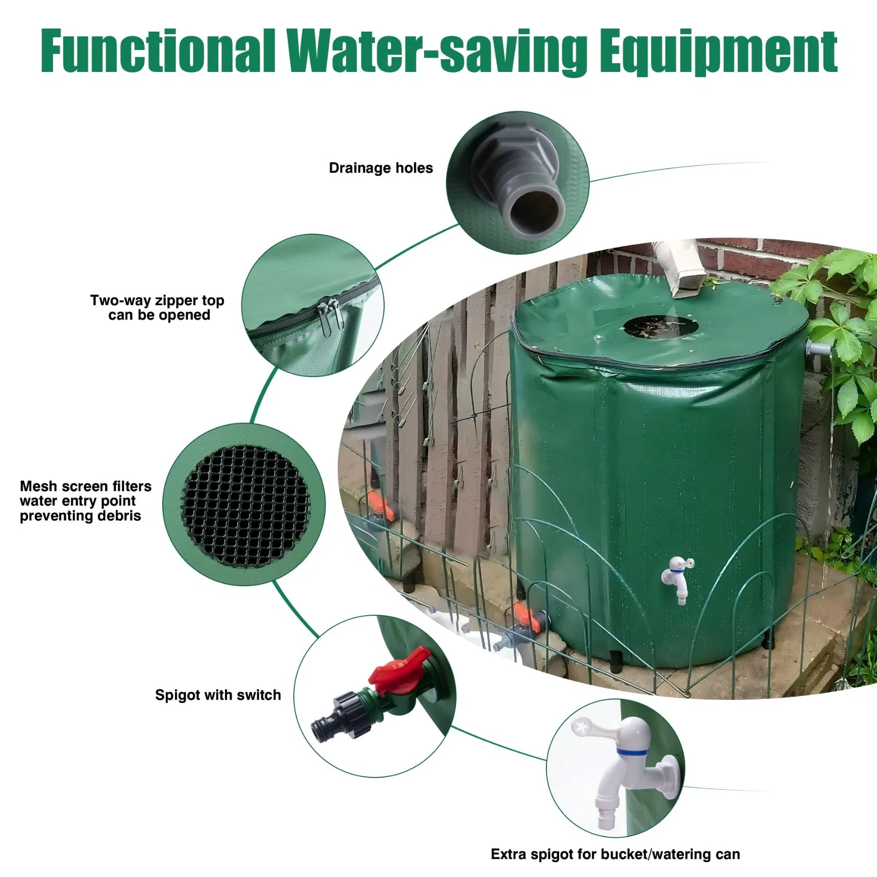 PVC Plastic Collapsible Foldable Rain Collection Barrel Water Tank System Storage Bucket