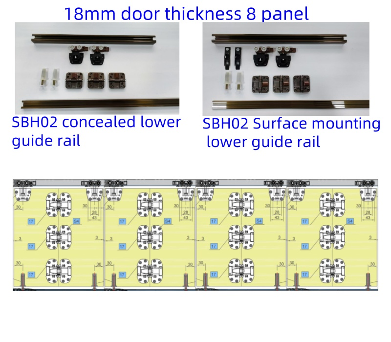 Partition Hidden Sliding Folding Door Hardware System Fitting Kit with Spring Hinge Track Rail for Bifold Wooden Wardrobe Door