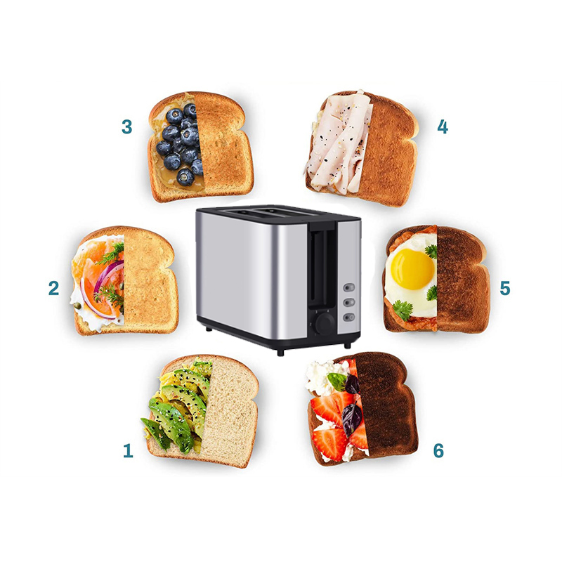 Custom Logo Electric Silver 2 Slice Bun Electric 6 Bread Shade Setting Extra Wide Slot Bread Toaster