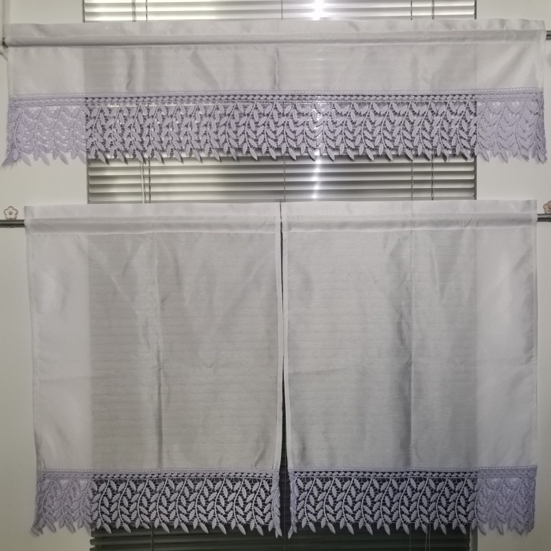 2025 White Polyester Digital - Printed Kitchen Curtains with Lace Trim