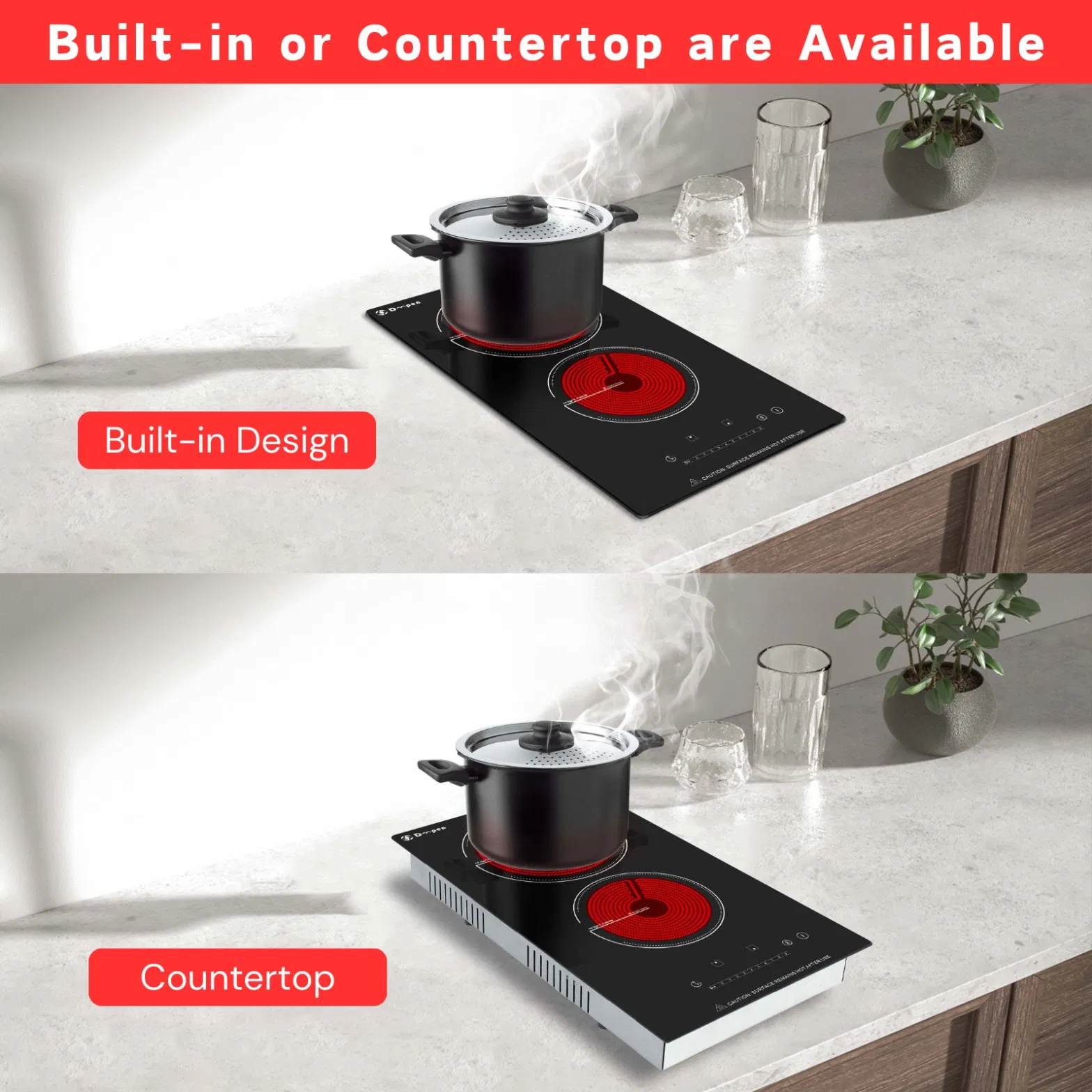 2025 New Trend Electric Cooktop 2 Burner Ceramic Hob Radiant Built-in 2 Burner Infrared Cooker