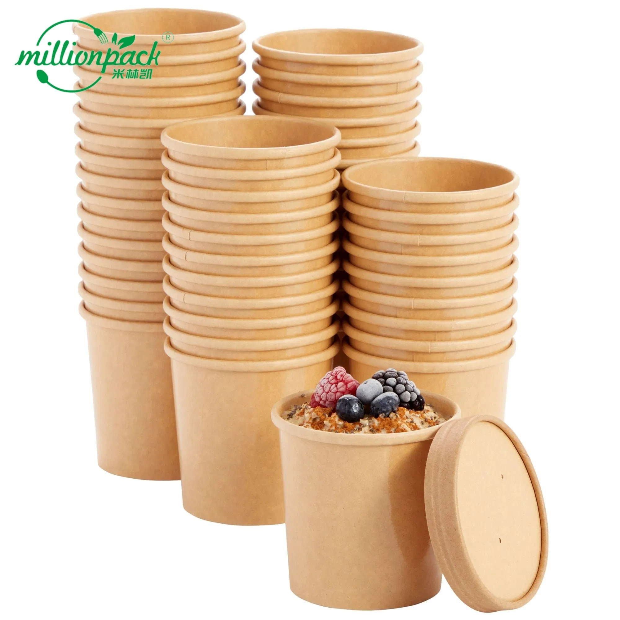 Compostable Paper Soup Container with Secure Plastic Lid