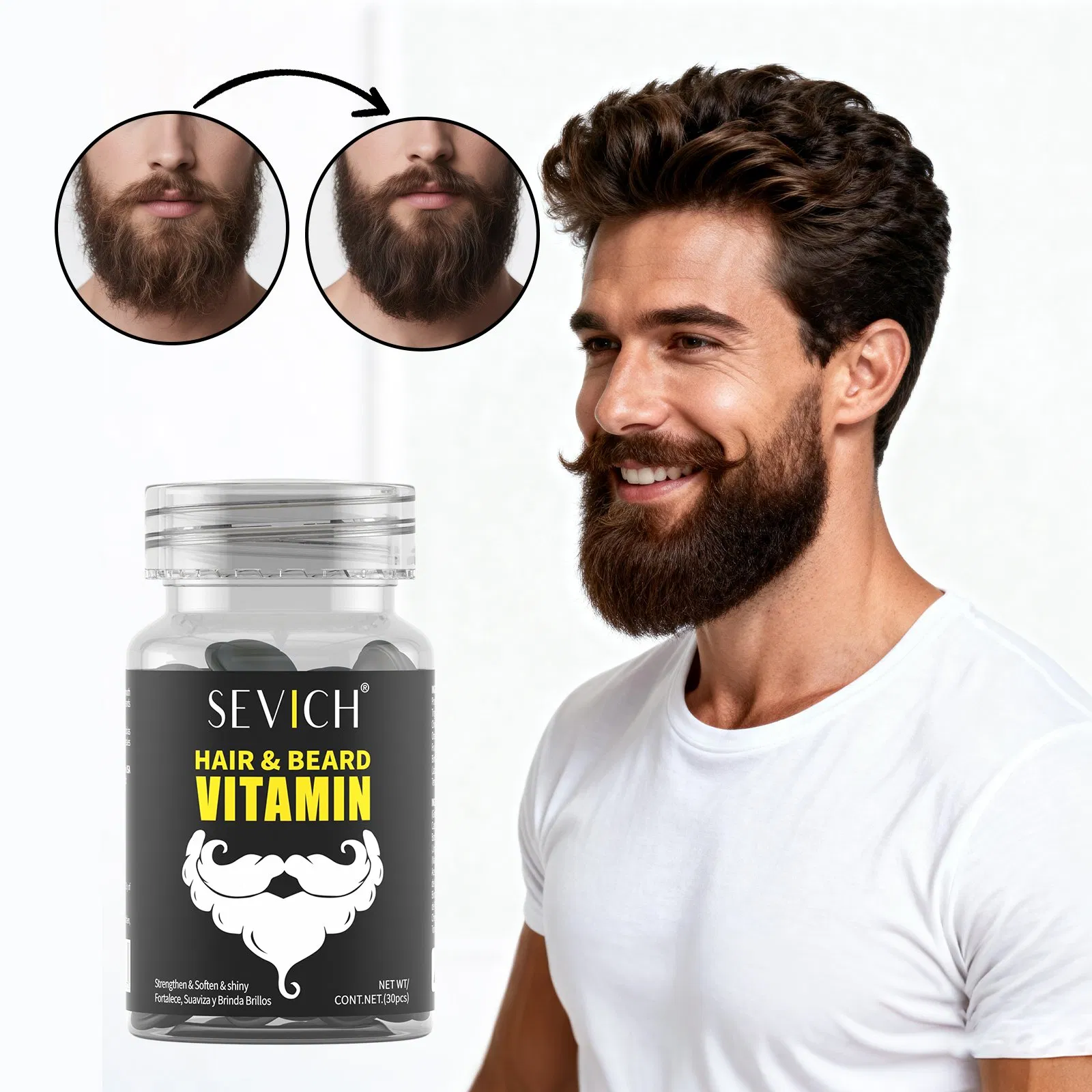 Sevich 30PCS Men's Care Capsule Factory Wholesale Repair Damaged Vitamin Hair&Beard Essential Capsule