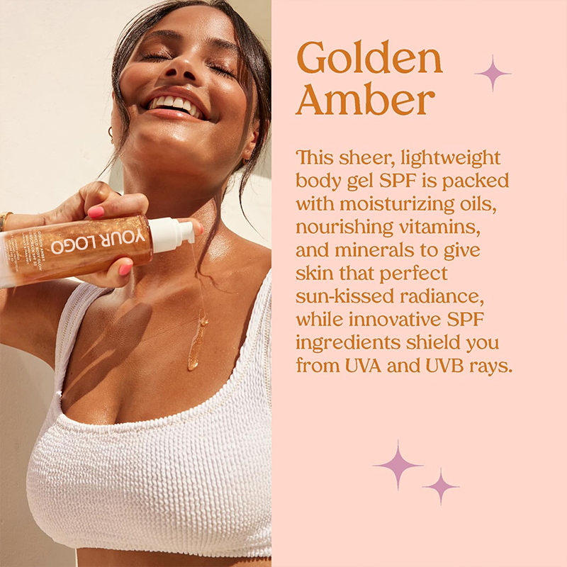 Beauty Cosmetics Skin Care SPF 45 UV Protection Sunscreen Amber Gold Shimmer Mica Sun Shield Body Glow