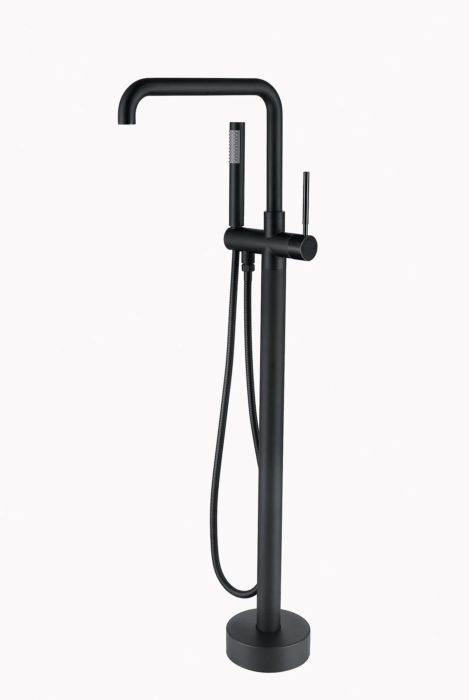 Смеситель для ванны напольный матовый черный с душем