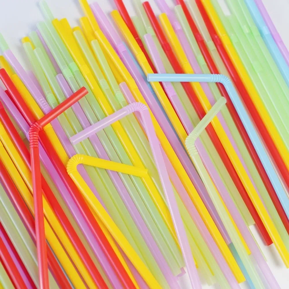 Frosted Finish OEM Custom Colored Bendable Disposable Plastic Flexible Drinking Straws
