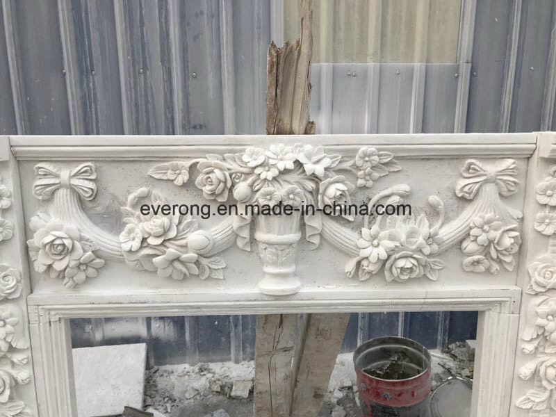 Natural Stone White Marble Fireplace with Carved Angel and Flowers
