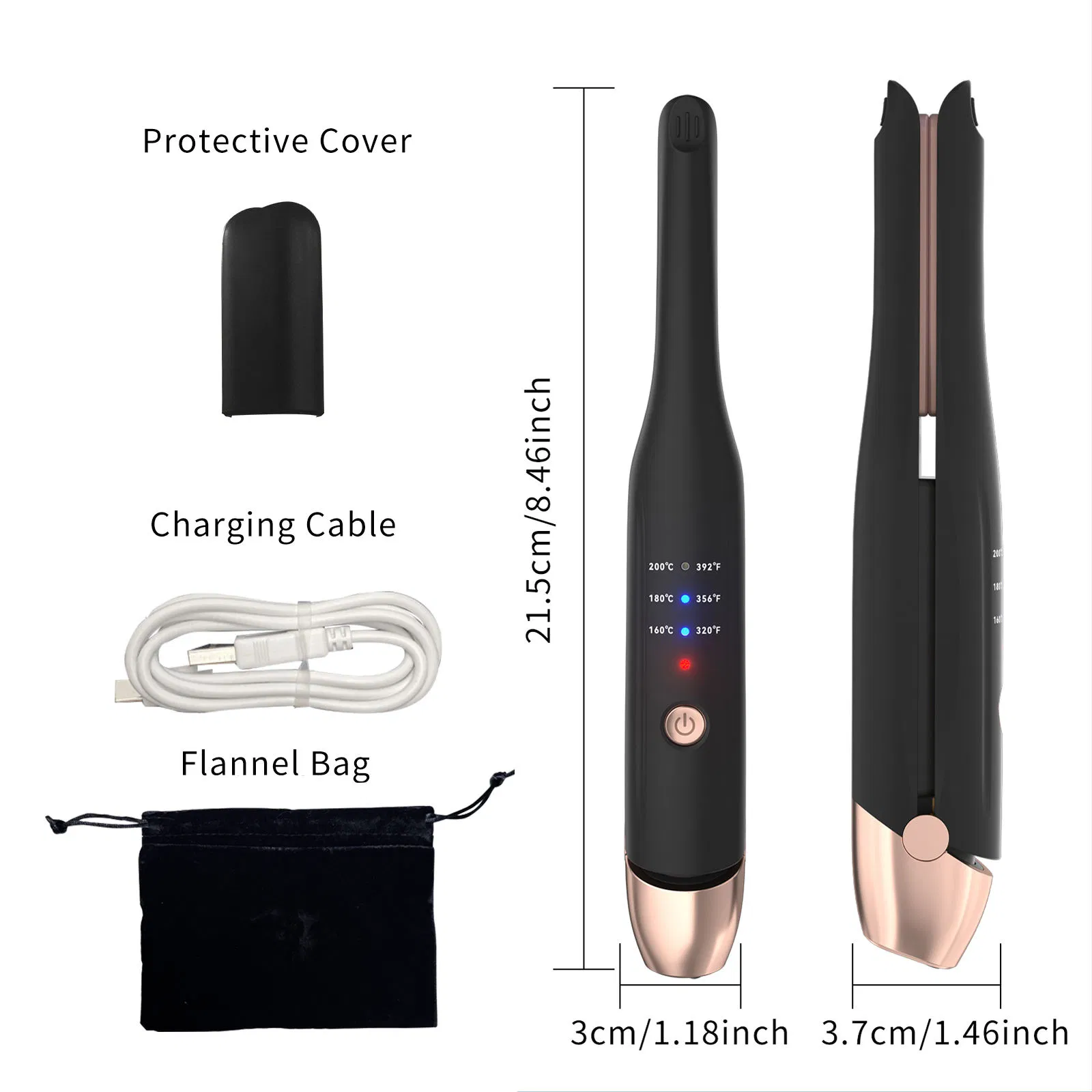 Wireless Portable Hair Straightener and Curler 2 in 1 Rechargeable Mini Ceramic Beard Hair Straightener with LED Light