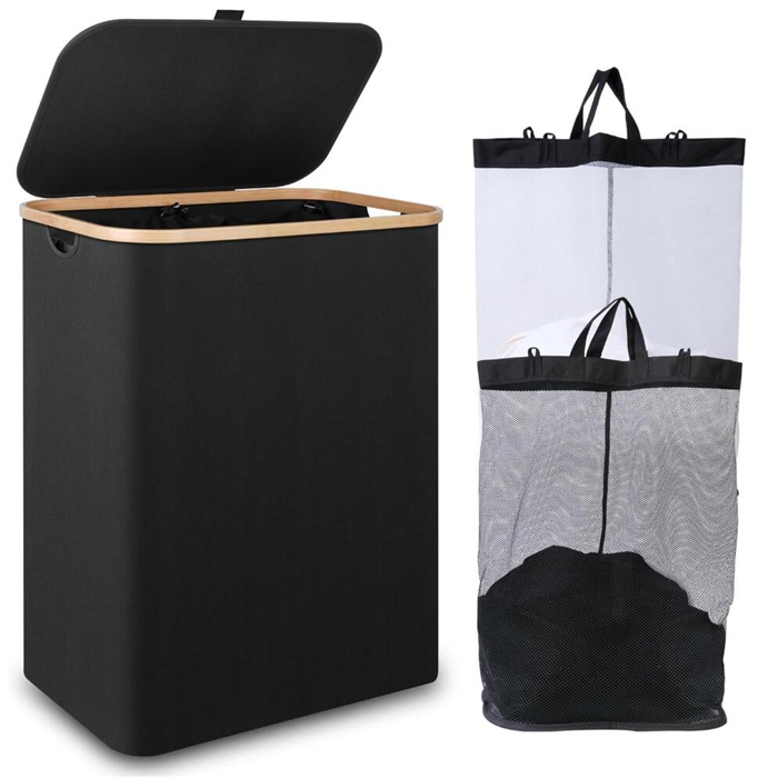 Slim Laundry Hamper with Lid Storage Basket with Removable Bag