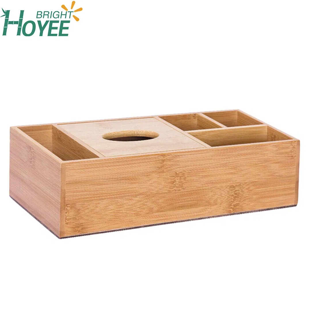 Eco-Friendly Tissue Box Bamboo Multi-Function Three-Grid Storage Box Home Living Room Desktop Remote Control Receive Box