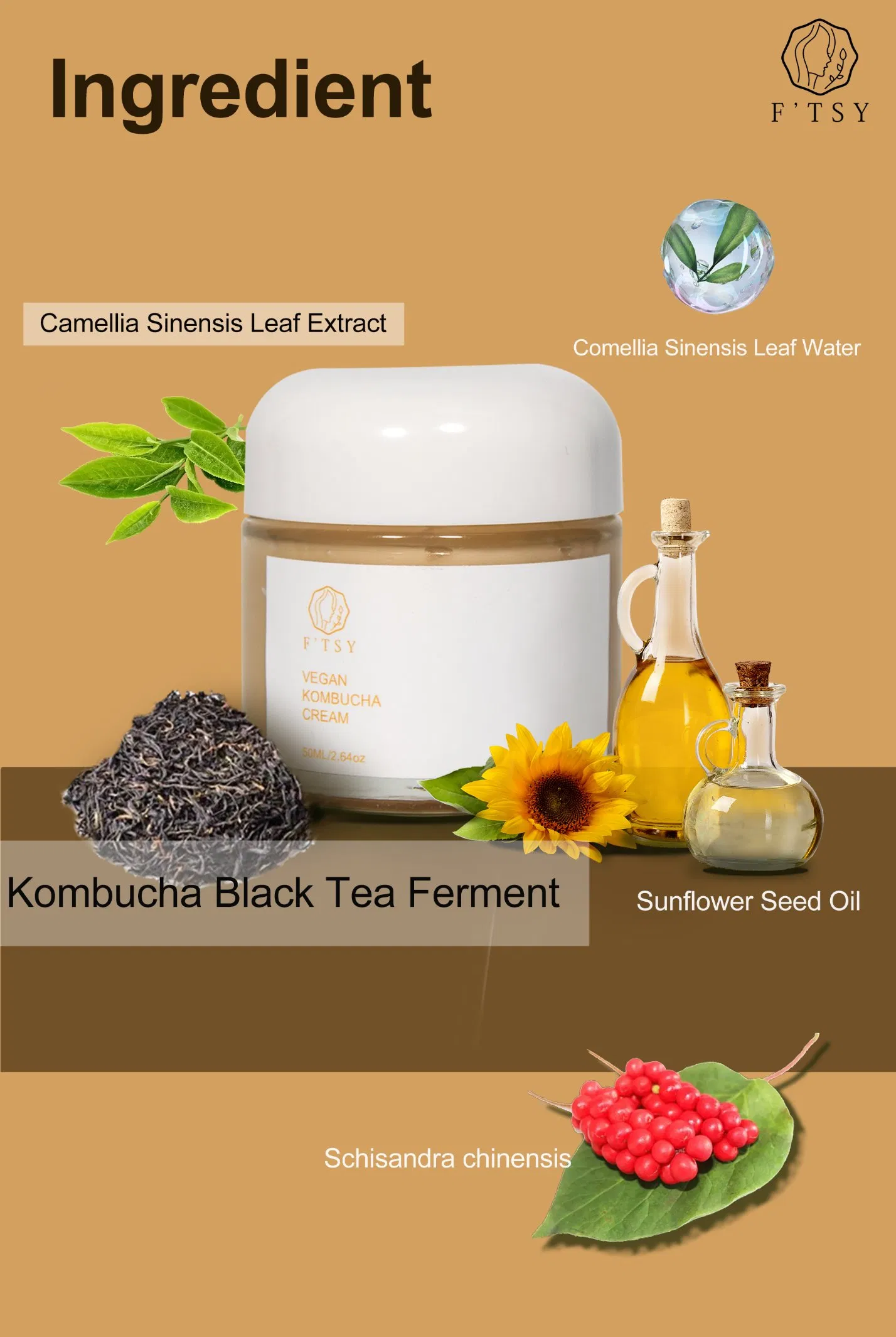 Private Label Natural Nourishing Moisturizing Kombucha Tea Face Gel Cream Moisturizer