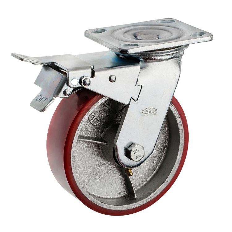 100mm PU Wheel Castor with Locking 400kgs High Load 4inch Single Brake Type Welding Steel Heavy Duty Industrial Caster