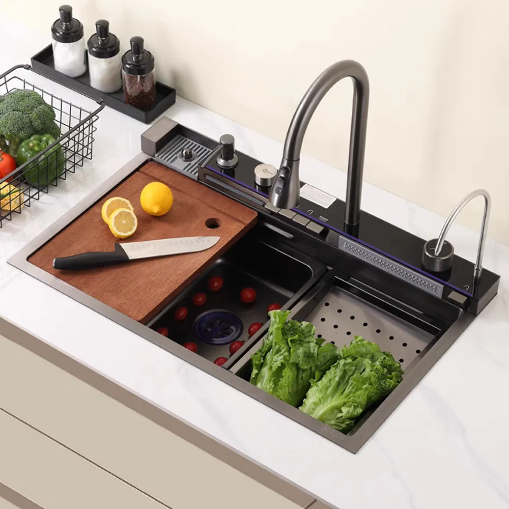 Modular Popular Kitchen Stainless Steel Smart Waterfall Square Basin Nano Black Sink
