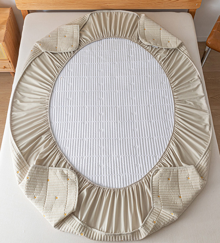 Home Textile Solid Color New Waterproof Quilted Bedding Set Embroidery Mattress Protector