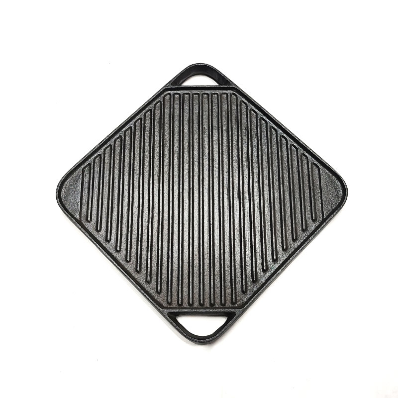 Custom Made Camping Square Large Grill Pan Cast Iron BBQ Grill Plate Reversible Griddle 15"