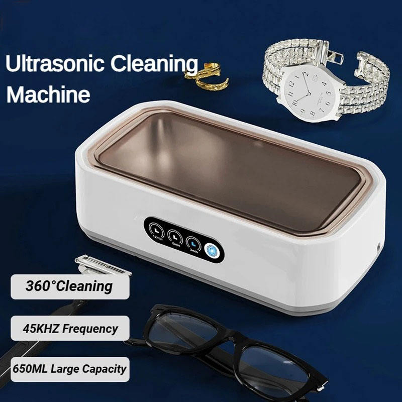 650ml Portable Jewelry Glasses Tooth Cleaner Timer Professional Household Electric Ultrasonic Cleaner