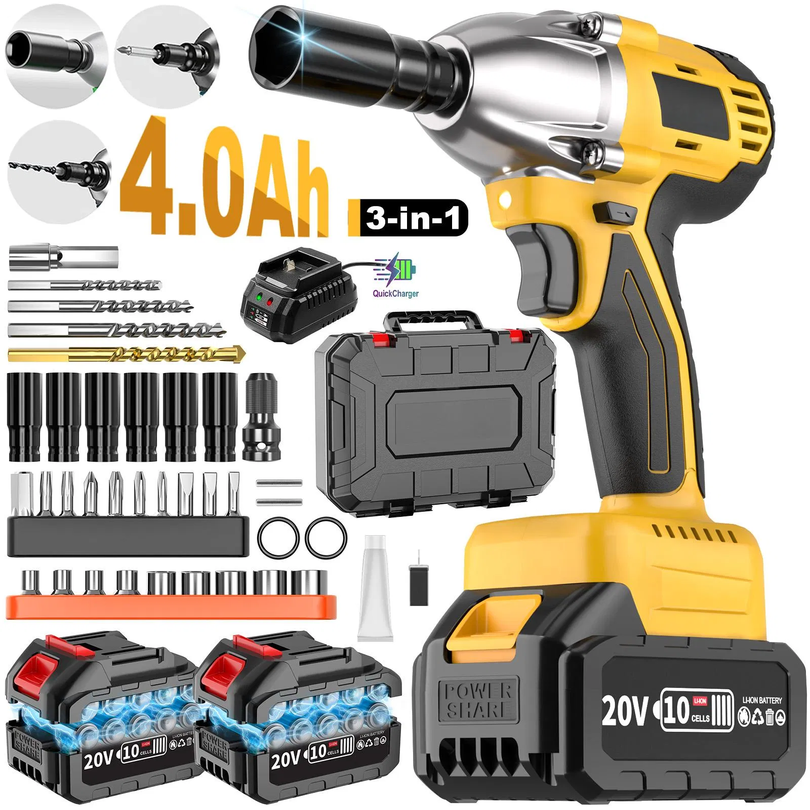 1/2" Drive 20V Industrial-Grade Cordless Impact Wrench 450n. M Torque with Brushless Motor for Heavy-Duty Industrial Tasks