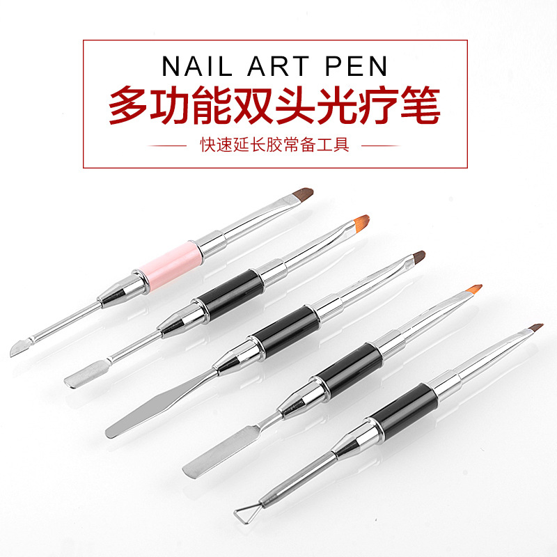 Head Nail Cuticle Steel Pusher Tool Nail Art Gel Polish Brush