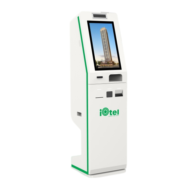 Custom Kiosk Manufacturers 32 Inch Android A4 Printing Kiosk Vertical Hotel Check in Kiosk with Passport Scanner