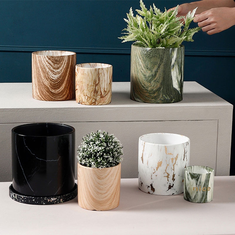 Горшок керамический мраморный Redeco с поддоном