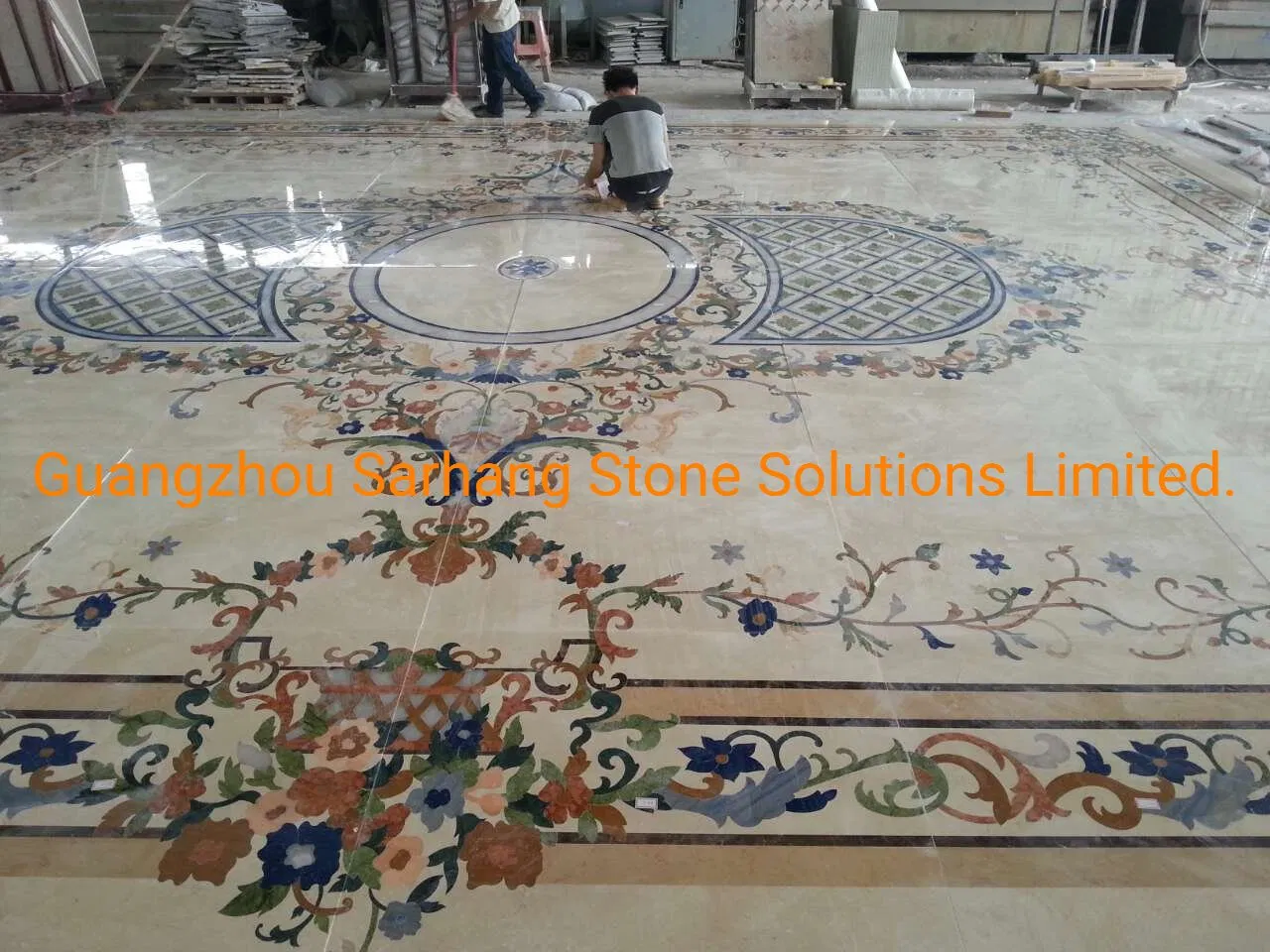 Large Rectangle Shape Complicated Waterjet Marble Inlay Floor for Corridor/Lobby/Hall in Hotel/Villa