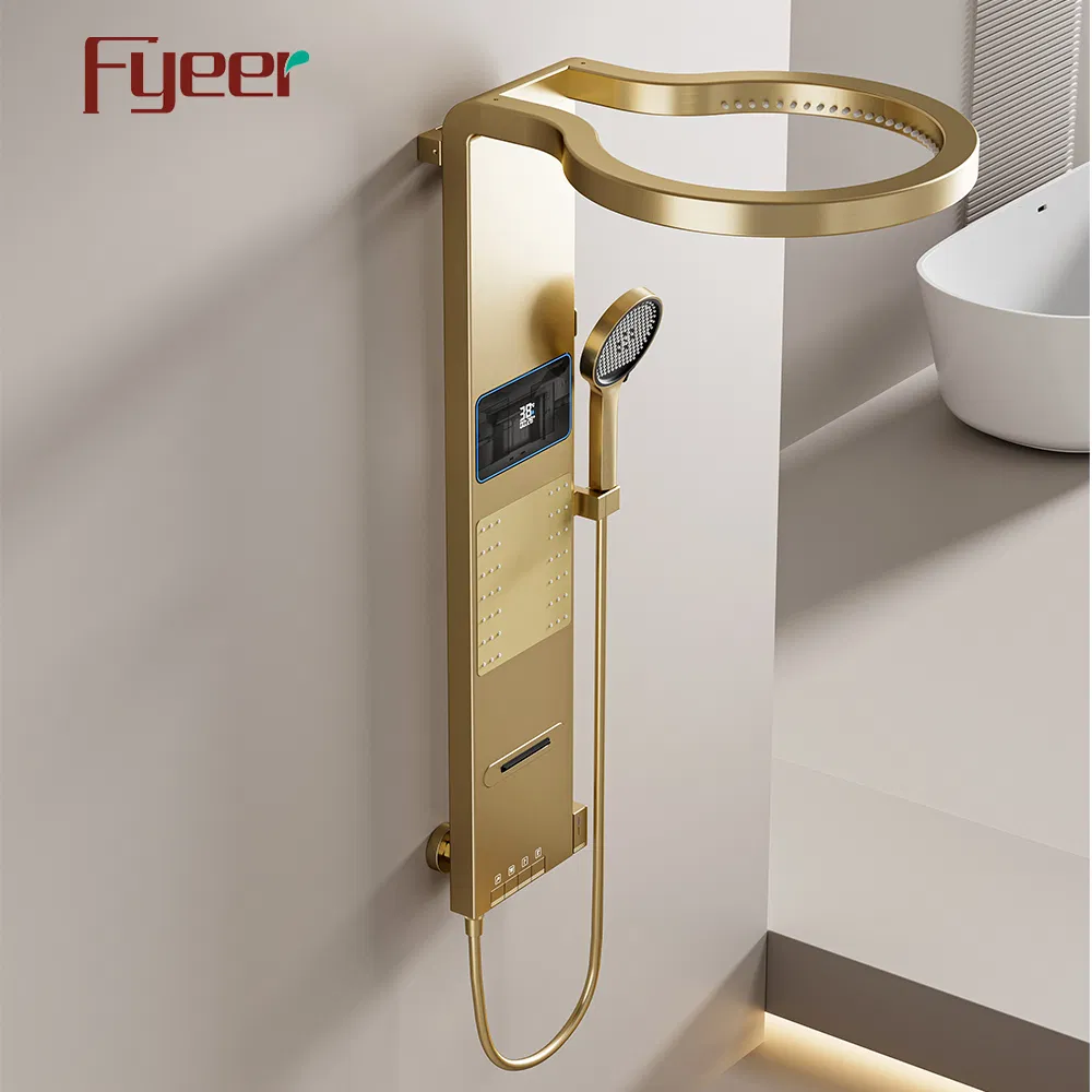Fyeer Luxury Brush Gold Aluminum Shower Panel with Four Functions
