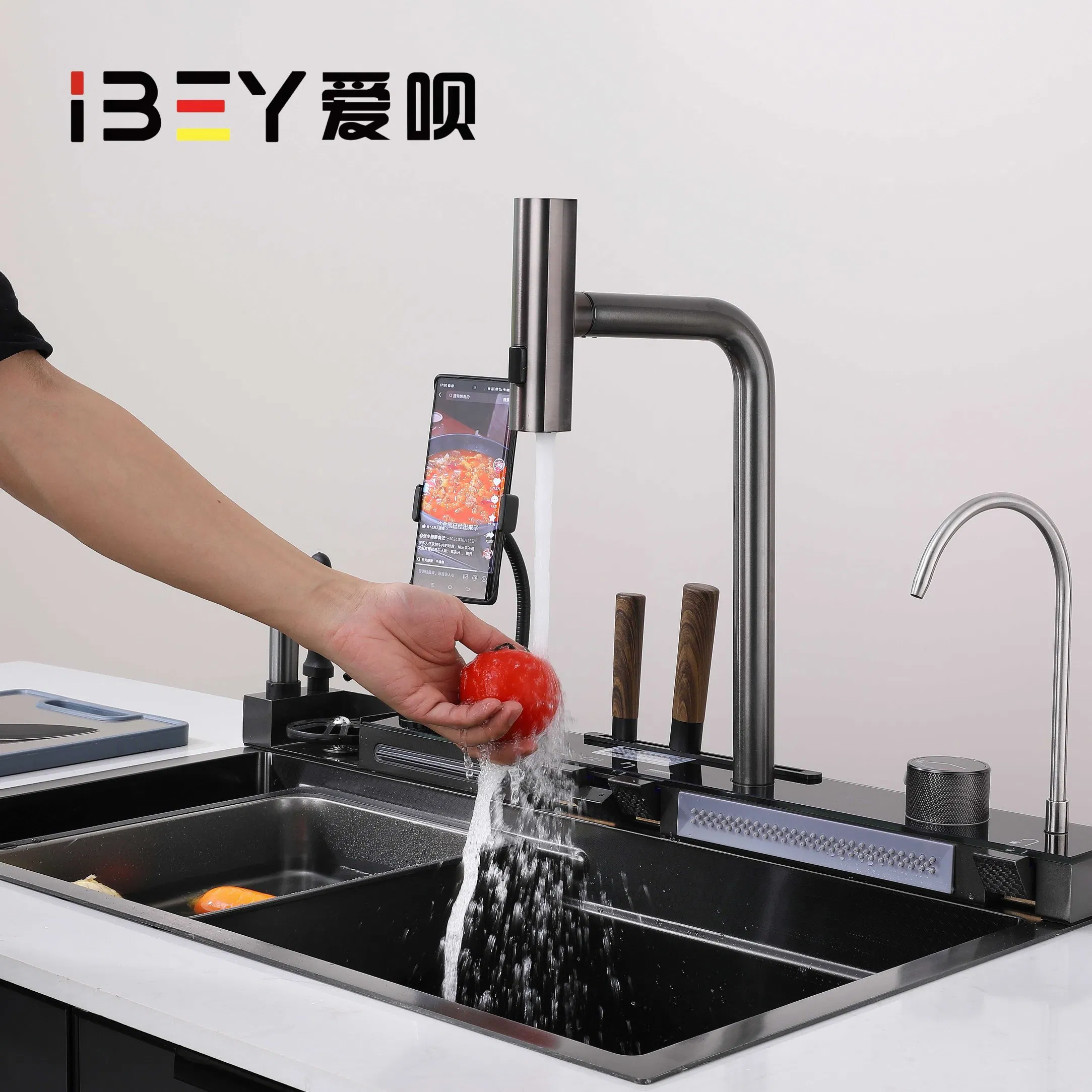 High Quality Smart 304 Stainless Steel Kitchen Sink with Phone Holder