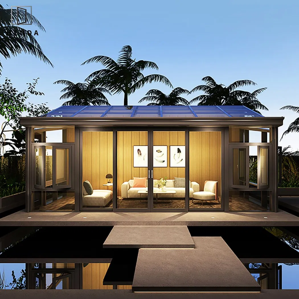 Aluminum Double Glass Sunroom with Sliding /Casement/Skylight Window for Garden