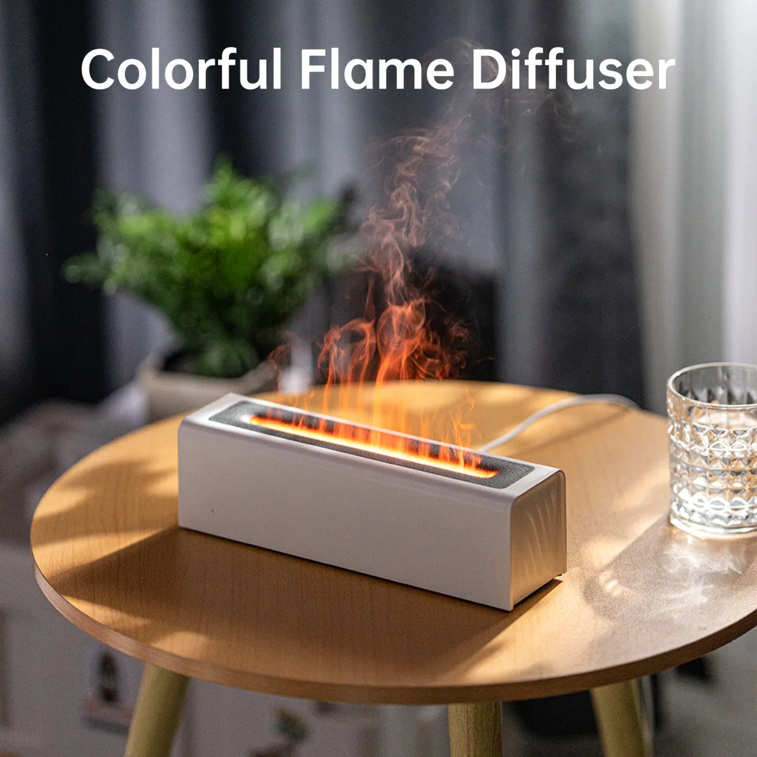 Gift Custom Silent Essential Oil Humidifier Seven Color Simulation Flame Aromatreatment Diffuser