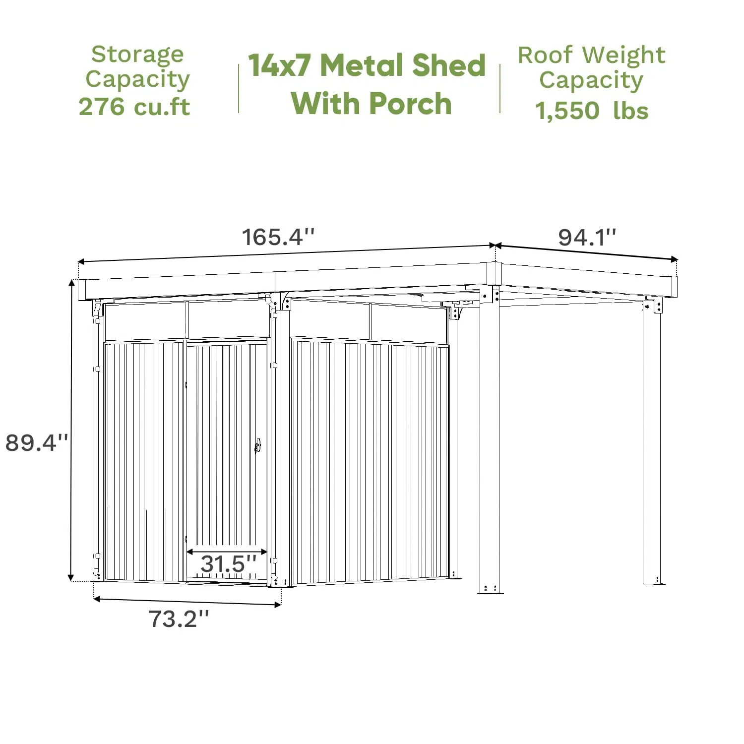 2-in-1 Outdoor Storage Shed, 7' X7' Galvanized Steel Metal Shed