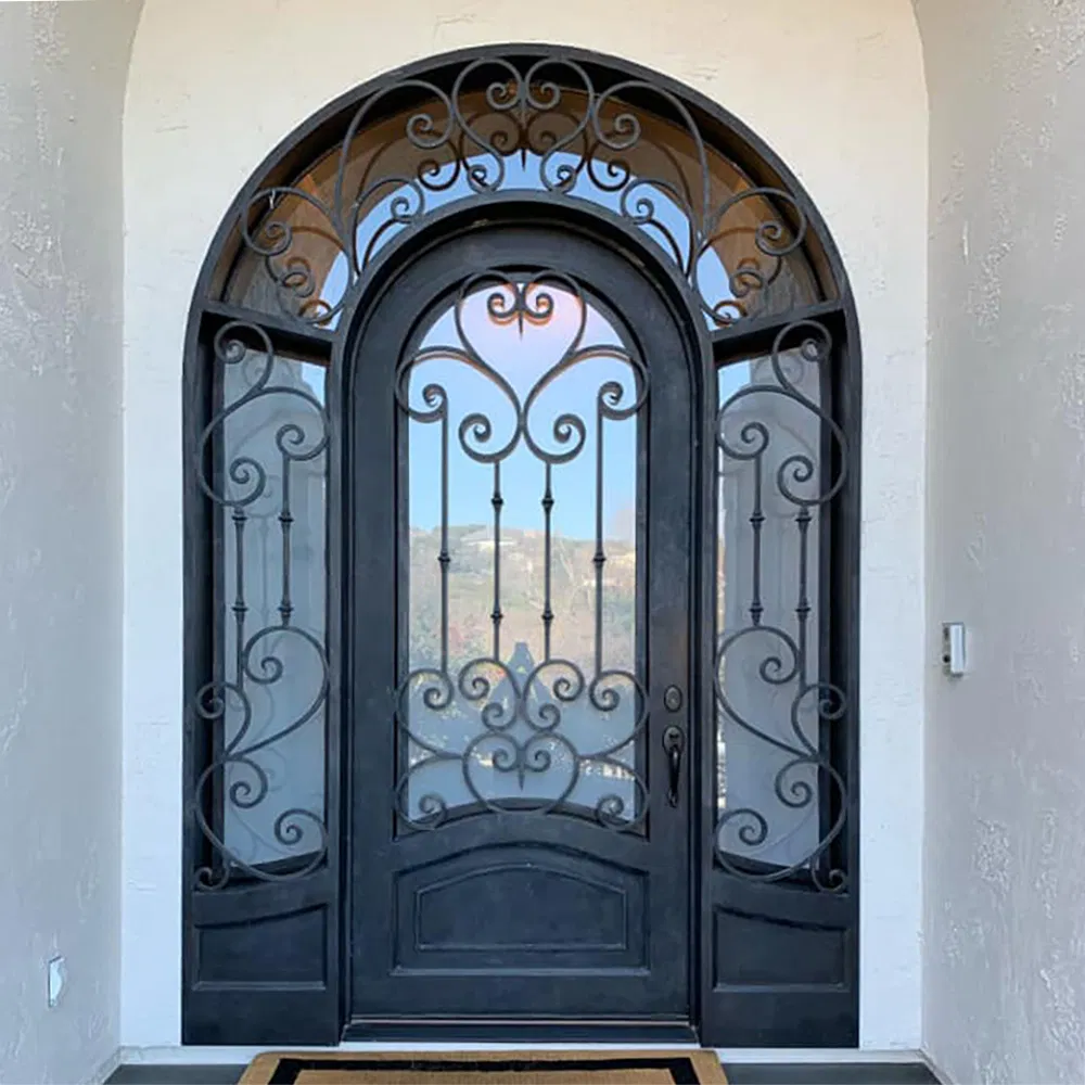 Wrought Iron Door and Glass Entrance Steel Doors Design