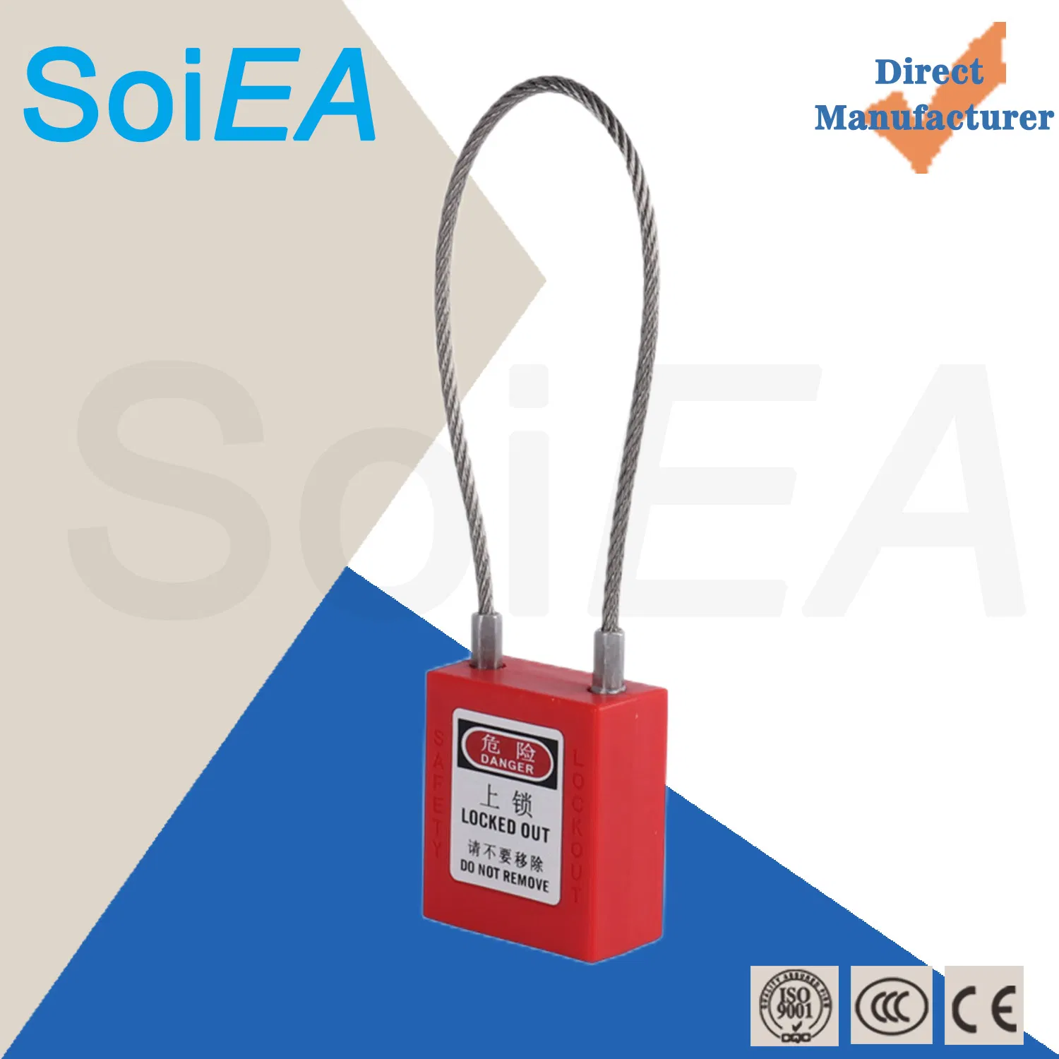 Lockout Tagout Industrial Safety Steel Cable Lock Dustproof Security Closed Shackle Stainless Steel Nylon Long Safety Padlock