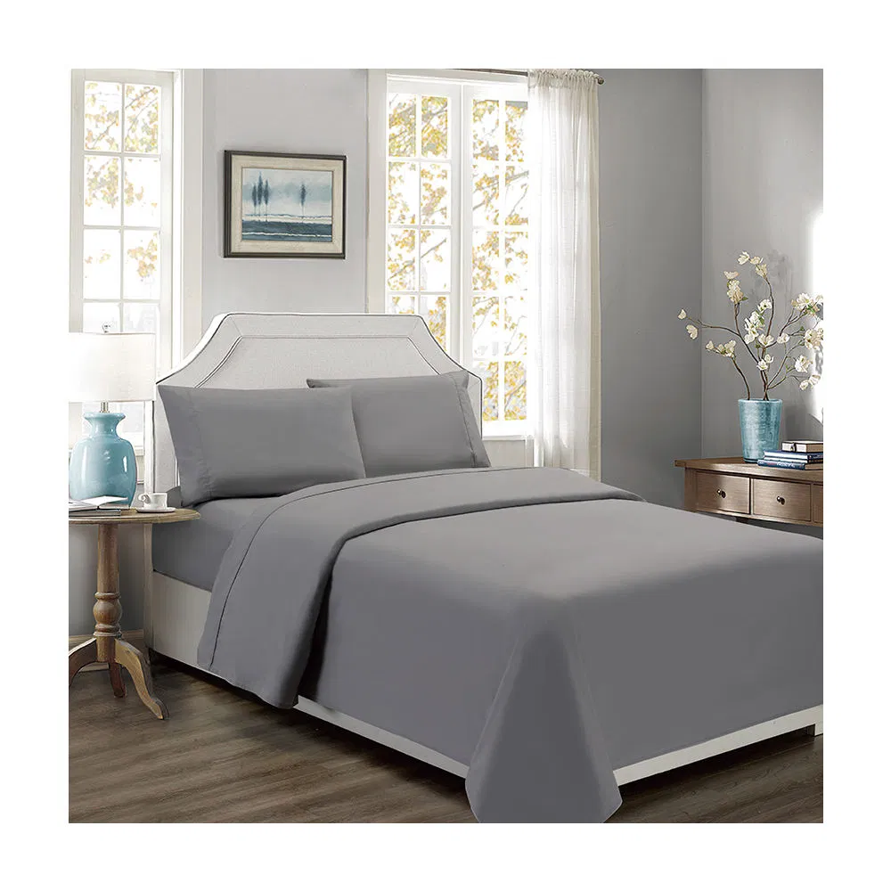 Wholesale Well Brushed Microfiber Sheet Set, Bedding Set, Bed Sheet with Pillowcase, Queen Size Light Grey/Silver Color