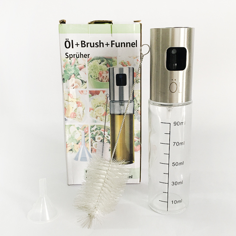 Upgraded Stainless Steel Glass Oil Spray Bottle with Brush Set