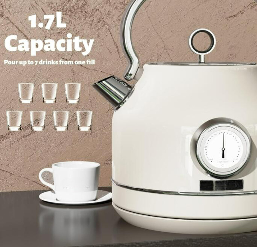 1.7L Retro Stainless Steel Tea Pot Hot Water Boiler Electric Kettle