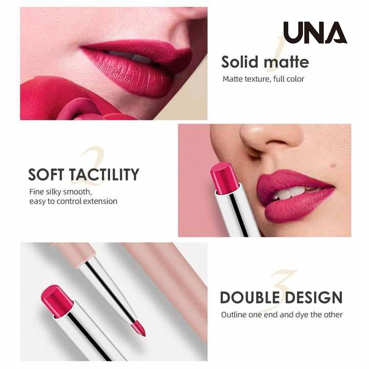 Vegan Double-Ended Long Lasting Matte Lipstick Red Lip Liner Pencil with Water Mineral Ingredients