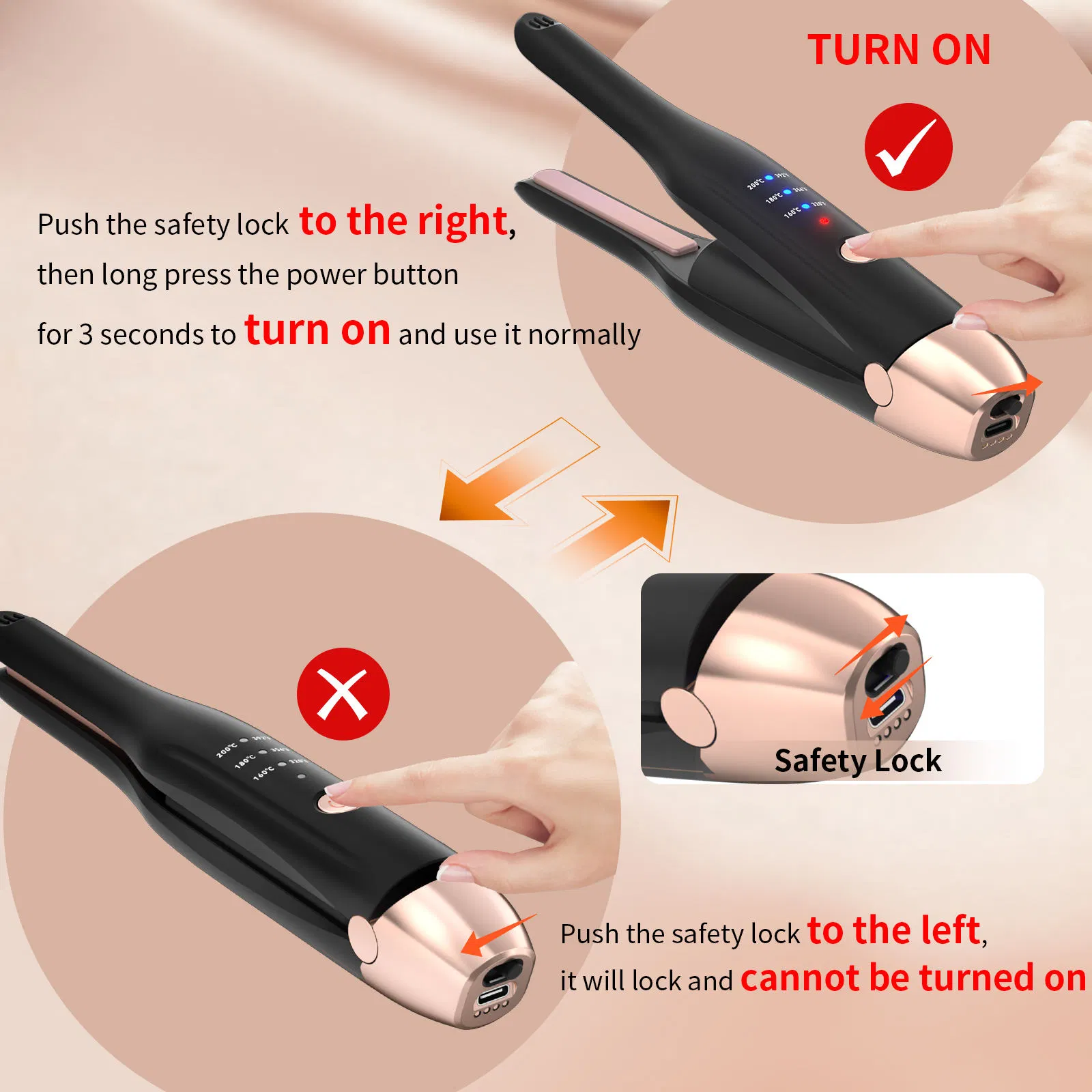Wireless Portable Hair Straightener and Curler 2 in 1 Rechargeable Mini Ceramic Beard Hair Straightener with LED Light