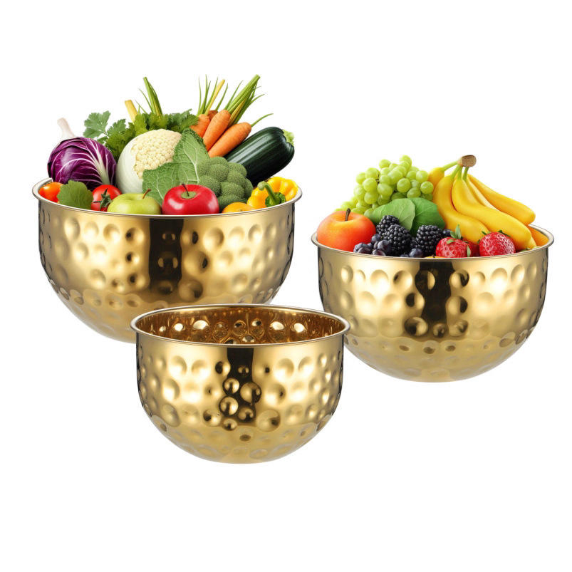 Multi-Functional Stainless Steel Hammered Basin Thickened Salad Bowl for Egg Beating Modern for Household Use Polished Metal