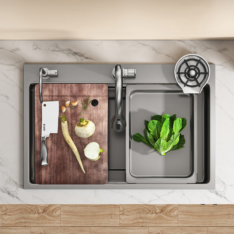 Kitchen Sink 80cm Multi-Functional Stainless Steel Sink Kitchen Counter Mounted