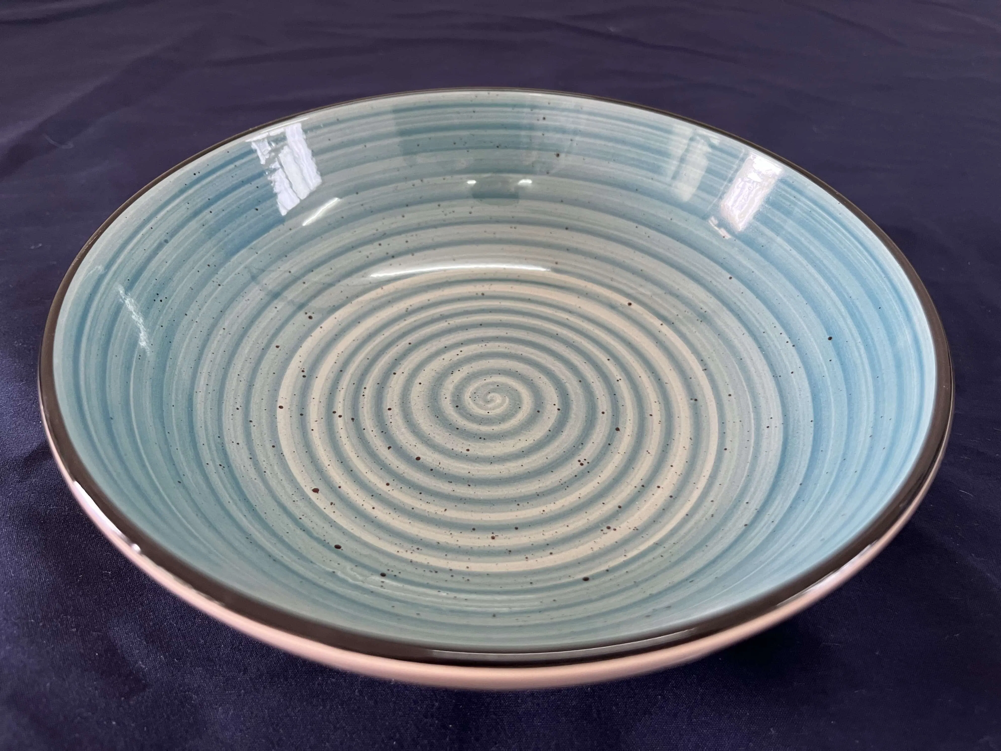 Blue Cross Grain (light brown bottom) Smooth Ceramic Bowl and Plate 4-Piece Set Can Be Customized