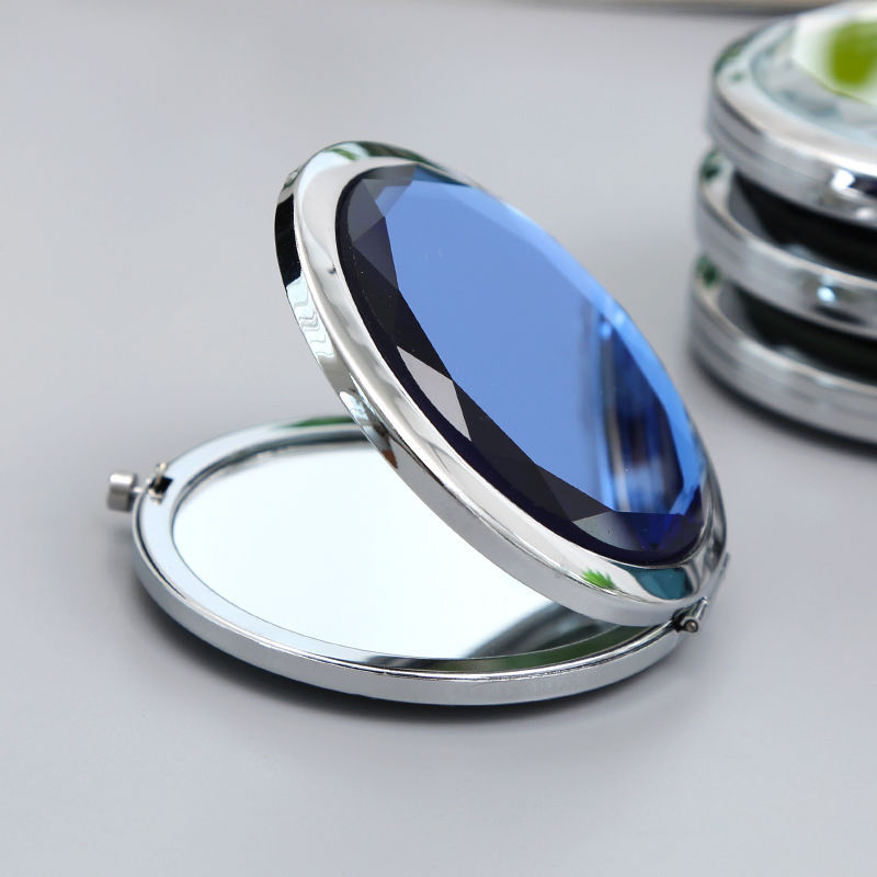 Customized Logo Double Sided Metal Pocket Mirror Round Gold Make up Compact Mirror with Velvet Bag