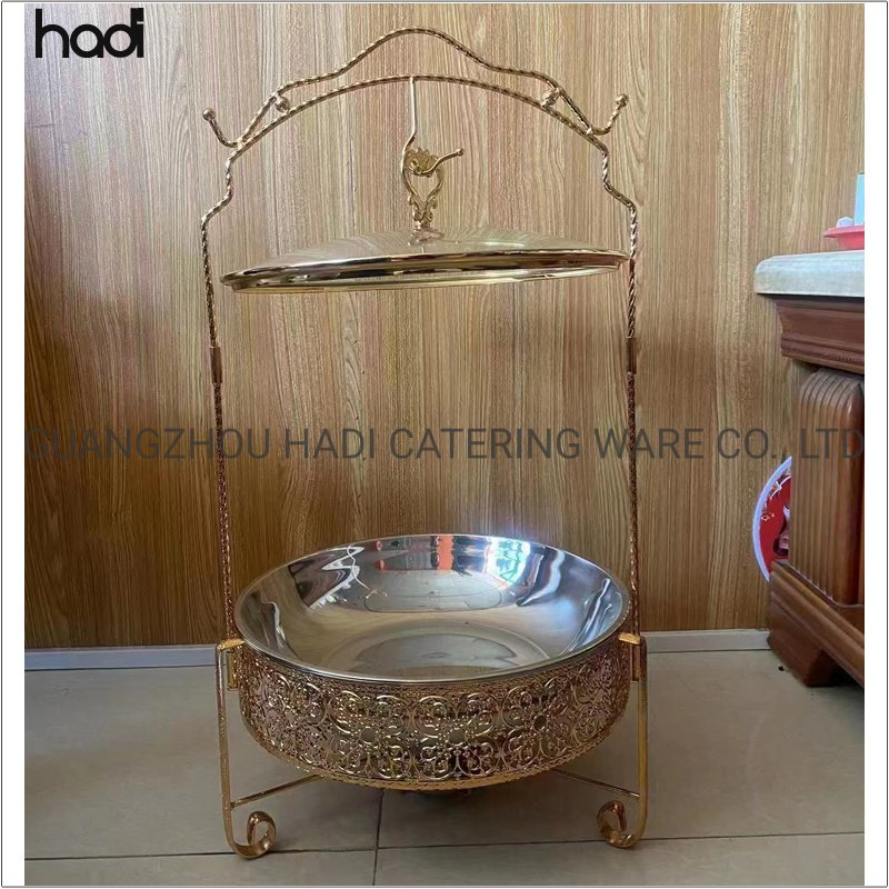 Hotel & Restaurant Food Warmer Round All Gold Stainless Steel Chafer Dish Buffet Set Hanging Buffet Server Food Warmer Luxury Hanging Lids Chafing Dish