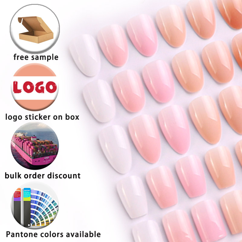 Nail Supplier Artificial Nail Acrylic Gradient Nude Pink Medium Square Nail Tips for Salon