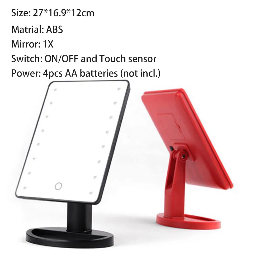 16 LED Lights with Touch Sensor Dual Power Supply Table Makeup Mirro with Adjustable Dimmable 180° Rotation