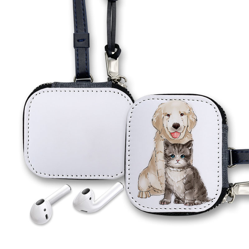 High Quality Custom Earphones Holder Bag Durable Case for Sublimation Protector PU Leather Blank for Air Pods with Insert Bag