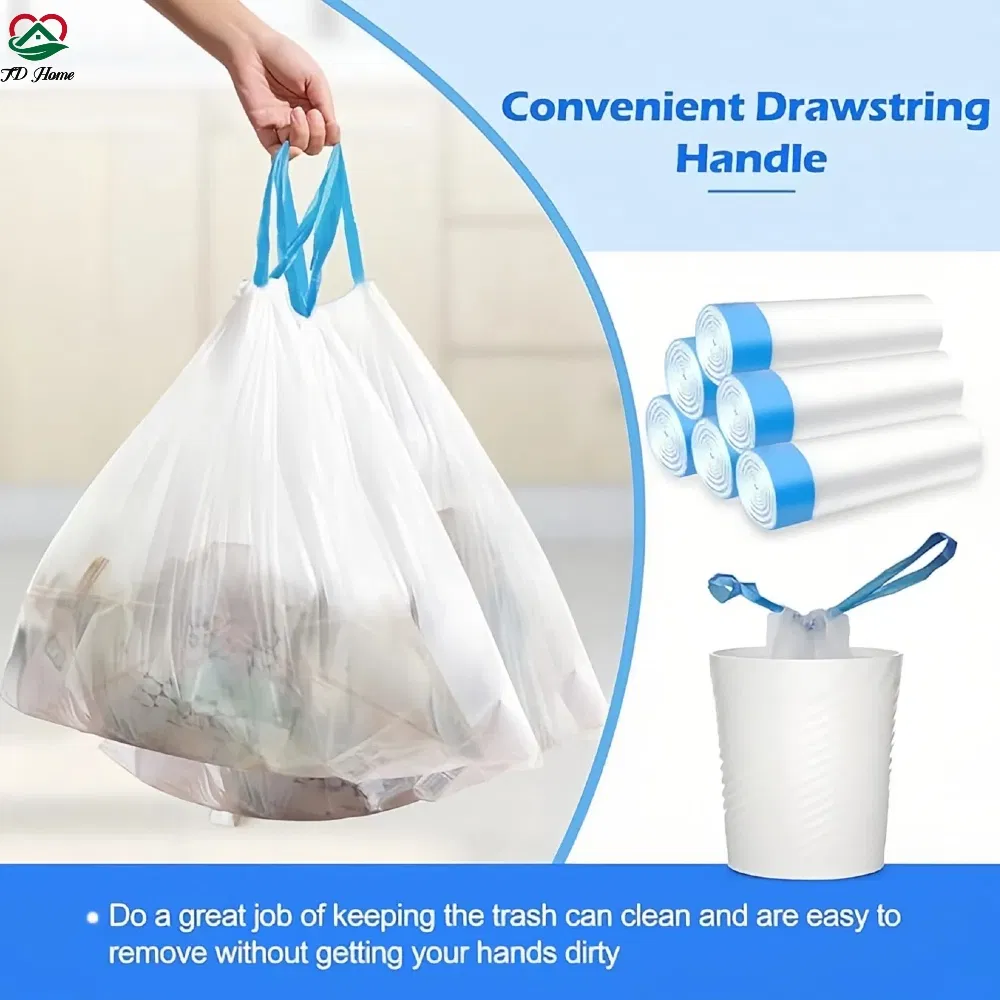 45X50cm Plastic PE Drawstring 0.5 Mil Thickness Kitchen Trash Bags