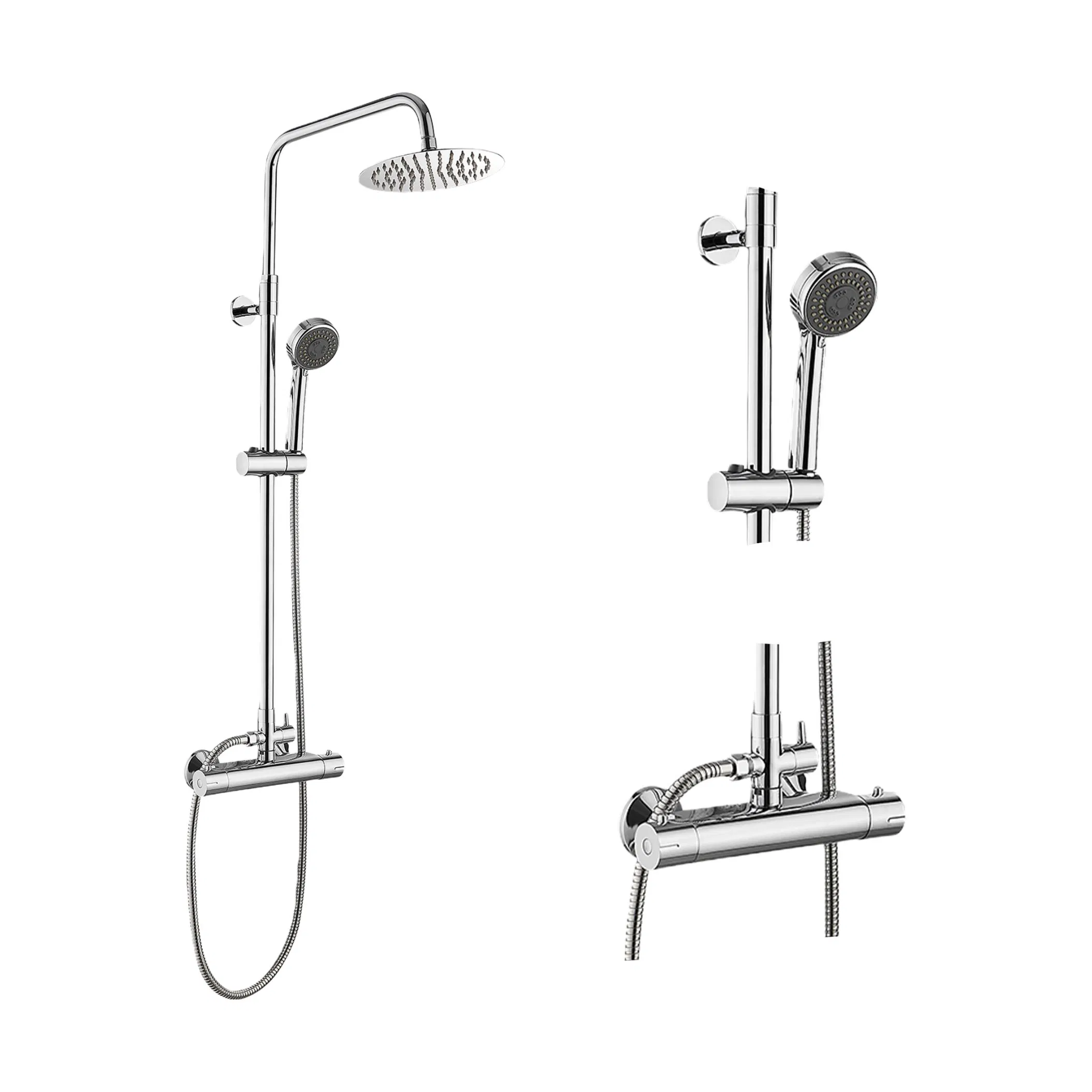 Modern Round Thermostatic Shower Mixer Wall Mounted Brass Faucet with Hand Shower